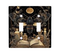 Mystic Moth Light Switch Cover Plates/Outlet Covers, Black and Gold Celestial Design for Wall Decor, Thermoplastic Wall Plates, Standard Size Double Toggle