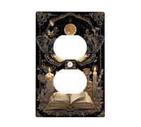 Mystic Moth Light Switch Cover Plates/Outlet Covers, Black and Gold Celestial Design for Wall Decor, Thermoplastic Wall Plates, Standard Size Single Duplex Outlet