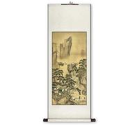 Mystic Mountain Crane Art Scroll Painting, Bedroom Handmade Vertical Hanging, Chinese Wall Feng Shui Decor, Gift Collection(Creamy white A,119 * 40cm)