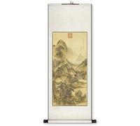 Mystic Mountain Crane Art Scroll Painting, Bedroom Handmade Vertical Hanging, Chinese Wall Feng Shui Decor, Gift Collection(Creamy white D,148 * 59cm)