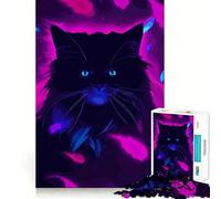 Mystic Neon Black Cat 1000 Piece Jigsaw Puzzles for Adults Teenagers Clear Logic Toy Relax Time Perfect Cut Santa Wish Item (38x26cm)