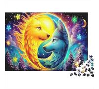 Mystic Night 1000 Pieces Wolf Sun Paper Jigsaw for Adults Thickened Puzzle Wall Decor Yin Yang Theme Brain Challenge 52x38cm/1000pcs
