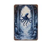 Mystic Octopus in Temple Ruins Retro Poster Metal Tin Sign Chic Art Retro Iron Painting Bar People Cave Cafe Family Garage Poster Wall Decoration 8x12inch(20x30cm)