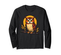 Mystic Owl Artwork Bold Sunset Forest Vibes Nocturnal Animal Long Sleeve T-Shirt