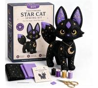 Mystic Patchwork Animal Sewing Kit,DIY Patchwork Dragon Sewing Kit, DIY Plush Craft Kit with Starry Fabric,Moon Charm,Star Cat Dragon Wolf Bat Owl Celestial Plush DIY Craft Set，#A