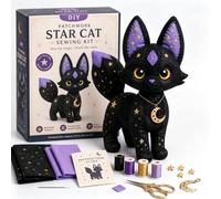 Mystic Patchwork Animal Sewing Kit - DIY Plush Craft Kit with Starry Fabric, Moon Charm, Fantasy Patchwork Animal Sewing Kit with Guide, Halloween Sewing Gift for Teens & Adults (Star Cat)