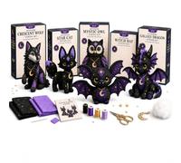 Mystic Patchwork Animal Sewing Kit - DIY Plush Craft Kit with Starry Fabric, Moon Charm, Fantasy Patchwork Animal Sewing Kit with Guide, Halloween Sewing Gift for Teens & Adults (5 Pcs)