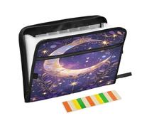 Mystic Purple Moon Leaves Expanding File Folder 13 Pockets Accordion File Organiser Folders for Paperwork A4 Storage Portable Document Organiser Filing Wallet