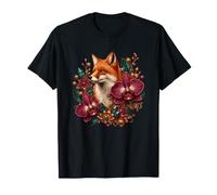 Mystic Red Fox with Orchids Botanical Forest T-Shirt