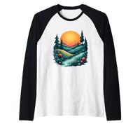 Mystic River Valley Under Vibrant Sunset Sky Raglan Baseball Tee