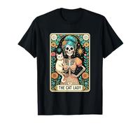 Mystic Skeleton The Cat Lady with Coffee Tarot Card Vibes T-Shirt