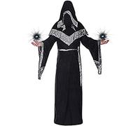 Mystic Sorcerer Robe Halloween Cosplay Costumes for Men, Adult Medieval Retro Uniform Vintage Renaissance Clothes with Hooded Cape, Male Priest Outfit Wizard Cloak Monk Robes (Black, XXXL)