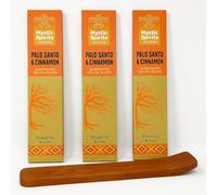 Mystic Spirits Palo Santo & Cinnamon Smudge Incense Sticks Set - 3 Packs with Wooden Holder - Handcrafted Natural Aroma for Prosperity & Love, Meditation, Yoga, Cleansing Rituals