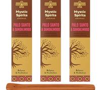Mystic Spirits Palo Santo & Sandalwood Incense Sticks Set - 3 Handcrafted Smudge Incense Packs with Wooden Holder - Balance & Meditation - Natural Aromatherapy Fragrance