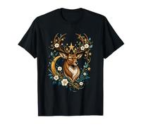 Mystic Stag Celestial Moon Woodland Flowers T-Shirt