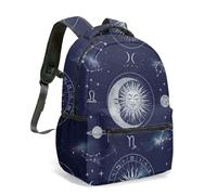 Mystic Sun Face Moon Phases Celestial 16 Inch Backpack, Black and White Vintage Astrology Constellation Stars Night Sky Daypack (06)