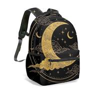 Mystic Sun Face Moon Phases Celestial 16 Inch Backpack, Black and White Vintage Astrology Constellation Stars Night Sky Daypack (08)
