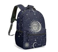 Mystic Sun Face Moon Phases Celestial 16 Inch Backpack, Black and White Vintage Astrology Constellation Stars Night Sky Daypack (02)