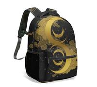 Mystic Sun Face Moon Phases Celestial 16 Inch Backpack, Black and White Vintage Astrology Constellation Stars Night Sky Daypack (10)