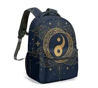 Mystic Sun Face Moon Phases Celestial 16 Inch Backpack, Black and White Vintage Astrology Constellation Stars Night Sky Daypack (09)