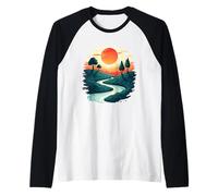 Mystic Sunset River Over Dreamy Hills Sky Raglan Baseball Tee