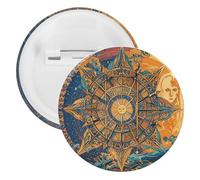 Mystic Tarot Card Sun And Moon Face Lapel Pins Round Metal Brooch Badge Cute Tie Tack Pin for Hats, Clothing, Bags Unique Fashion Accessories Gift for Men & Women, 5PCS, tinplate, no gemstone