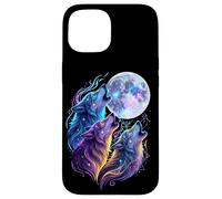 Mystic Three Wolves Howling at Rune Moon Case for iPhone 15