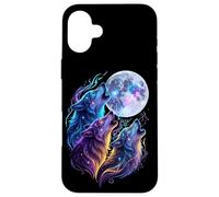 Mystic Three Wolves Howling at Rune Moon Case for iPhone 16 Plus