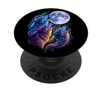 Mystic Three Wolves Howling at Rune Moon PopSockets Adhesive PopGrip