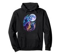 Mystic Three Wolves Howling at Rune Moon Pullover Hoodie