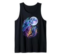 Mystic Three Wolves Howling at Rune Moon Tank Top