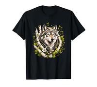 Mystic Timber Wolf Among Birch Forest Flora T-Shirt