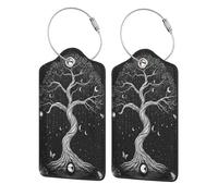 Mystic Tree Celestial Night Luggage Tags for Suitcases Travel Bag Tags Name Tag Personalized Leather Luggage Tag with Privacy Cover Label Card 2 Pcs