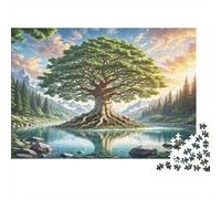 Mystic Tree-Fantasy Landscape Art 1000 Piece Jigsaws with Perfect Snap Fit Centenary Jigsaws Sacred Tree Reflection for A Sustainable Hobby As Wall Art Puzzle for Self-care Gifts 52x38cm/1000pcs