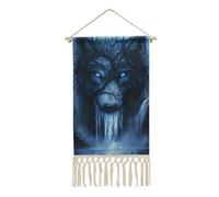 Mystic Tree Wolf Tapestry with Tassels Cotton Linen Wall Hanging Poster Wall Art for Home Decor