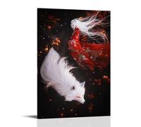 Mystic Wall Art, Magical Kitsune Metamorphosis Into Beautiful Human Canvas Print, Fantasy Creature Art, Hanging Paintings Poster for Cozy Bedroom Interior Decor 12x18inch(30x45cm)