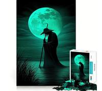 Mystic Wanderer Silhouetted Under The Green Moon 1000 Pieces Jigsaw Puzzles for Teenagers Wise Think Toy Calm Fun Clear Cut Art Collectible (38x52cm)