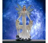 Mystic Winter Guardian Angel with Wolves Statue | Ethereal Ice Wolf Companions Figurine | Celestial Resin Sculpture | Majestic Decor