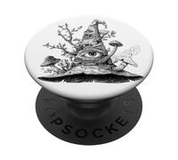 Mystic Witch Hat Illustration Surreal Eyes Forestcore Wiccan PopSockets Adhesive PopGrip