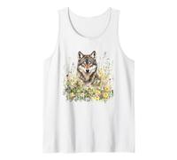 Mystic Wolf Among Wildflowers Nature's Wilderness Guardian Tank Top