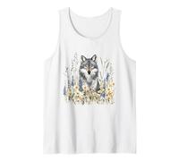 Mystic Wolf Among Wildflowers Nature's Wilderness Guardian Tank Top