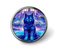 Mystic Wolf Castle Magic Glow Dragon White Wolf Moon Celtic Round Aluminum Alloy Pin Badge, Decorative Brooch for Jackets, Backpacks, Hats, Shirts, Stylish Metal Lapel Pin Accessory for Men Women 1in