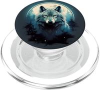 mystic wolf in the forrest on the full moon PopSockets PopGrip for MagSafe