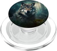 mystic wolf in the forrest on the full moon PopSockets PopGrip for MagSafe