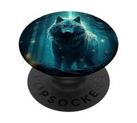 mystic wolf in the forrest on the full moon PopSockets Swappable PopGrip