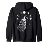 Mystic Wolf with Moon Phases Symbol of Intuition and Power Zip Hoodie
