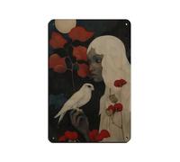 Mystic Woman with White Bird & Poppies Retro Poster Metal Tin Sign Chic Art Retro Iron Painting Bar People Cave Cafe Family Garage Poster Wall Decoration 8x12inch(20x30cm)