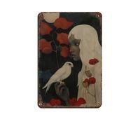 Mystic Woman with White Bird & Poppies Tin Sign Vintage Metal Pub Club Cafe Bar Home Wall Art Decoration Poster Retro 8x12inch(20x30cm)