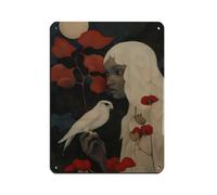 Mystic Woman with White Bird & Poppies Tin Sign Vintage Metal Pub Club Cafe Bar Home Wall Art Decoration Poster Retro 12x16inch(30x40cm)
