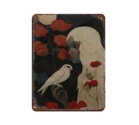 Mystic Woman with White Bird & Poppies Tin Sign Vintage Metal Pub Club Cafe Bar Home Wall Art Decoration Poster Retro 12x16inch(30x40cm)